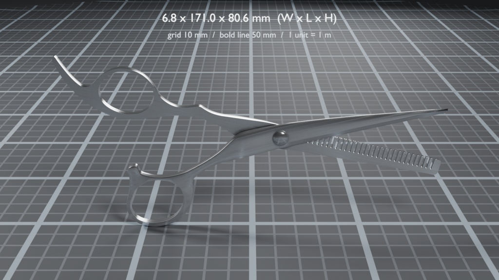 セニングシザー(スキバサミ)3D モデル / Thinning Shears 3D Model(PBR・実寸・UV 展開済み)