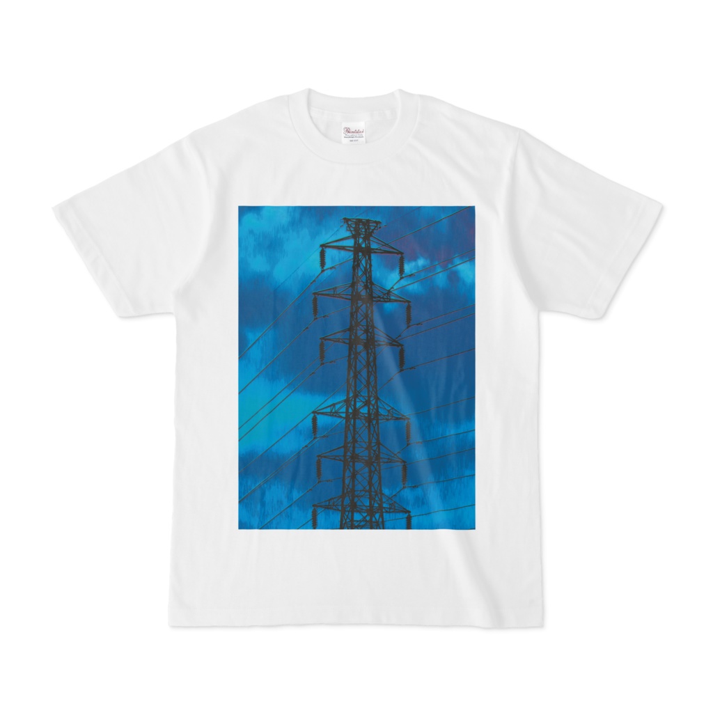 シンプルデザインTシャツ 青にじみ鉄塔