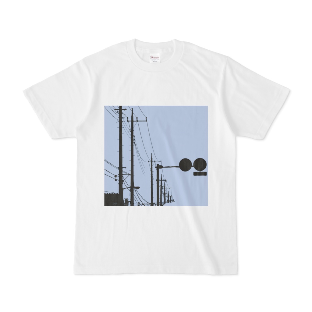 シンプルデザインTシャツ ブルー×電柱×標識