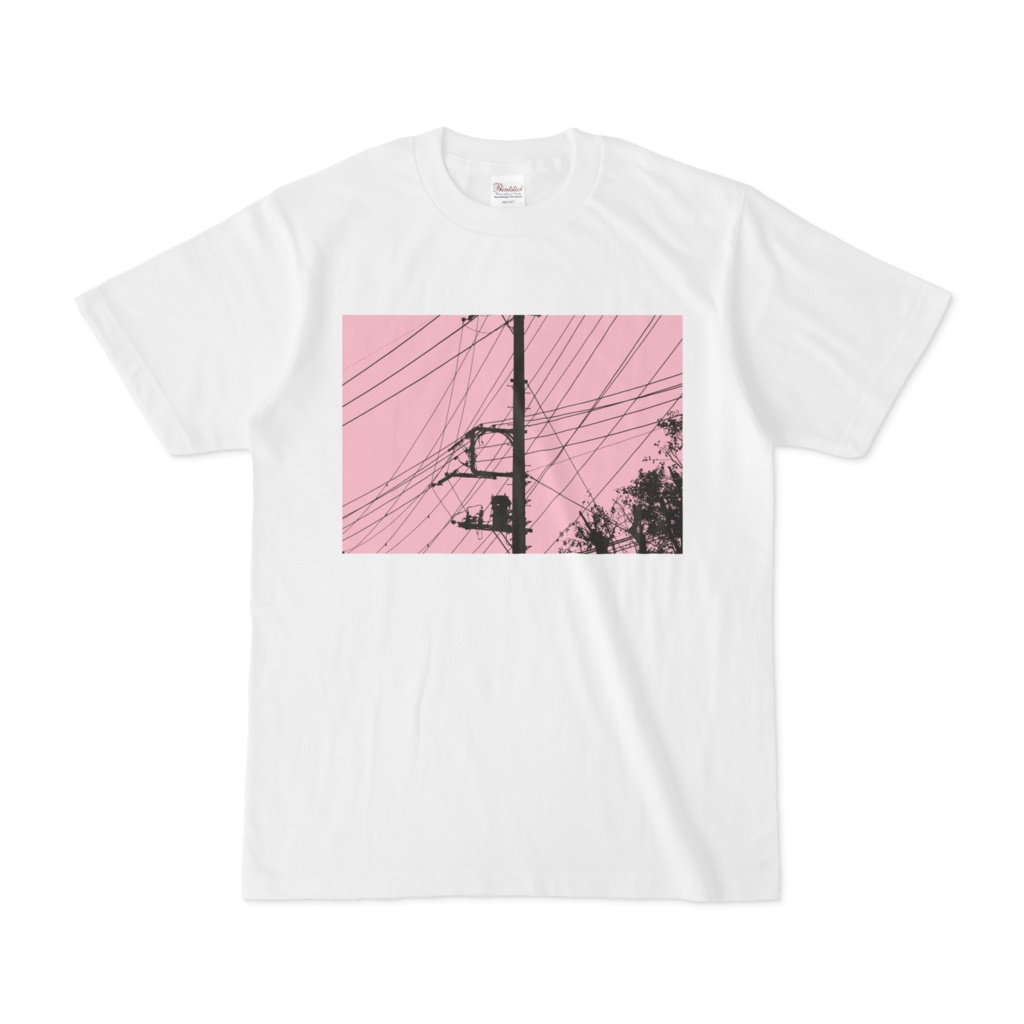 シンプルデザインTシャツ ピンクと電線