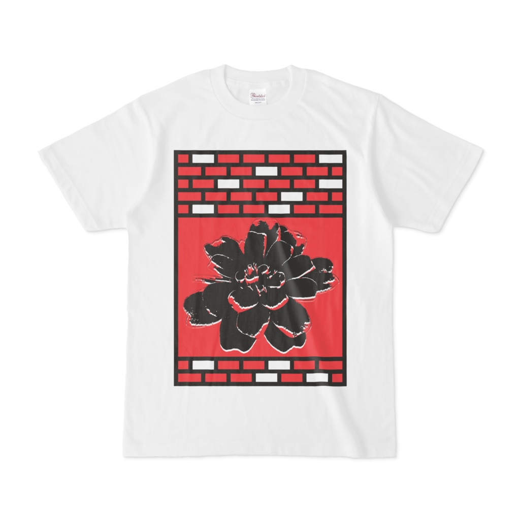 シンプルデザインTシャツ 煉瓦に花
