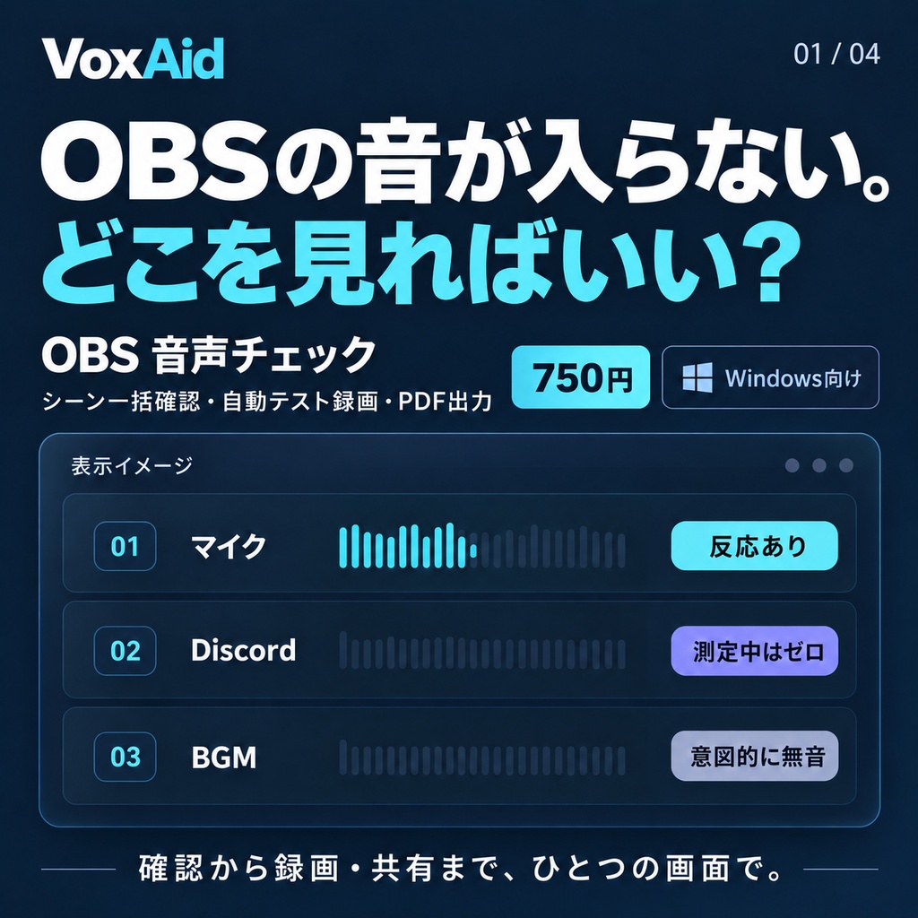 【Windows向け】VoxAid OBS音声チェック|シーン一括確認・自動テスト録画・PDF出力