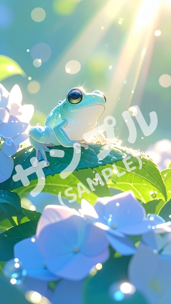 カエルとアジサイ(スマホ向け)