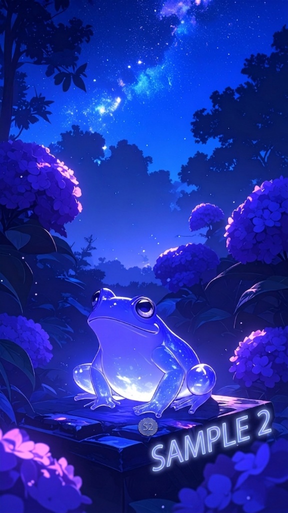 カエルとアジサイ2 夜(スマホ向け)