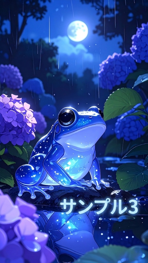 カエルとアジサイ2 夜(スマホ向け)