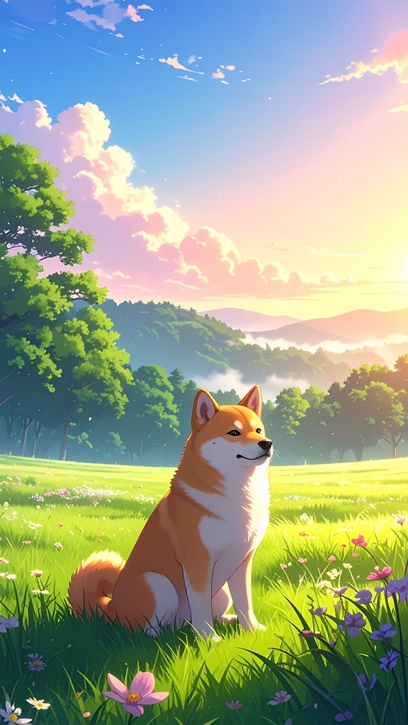 朝と柴犬(スマホ向け)