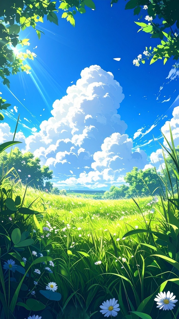 草むらと夏空(スマホ向け)