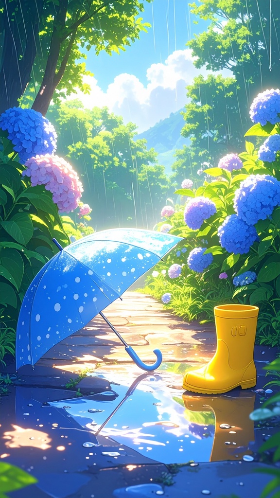 アジサイと雨具(スマホ向け)