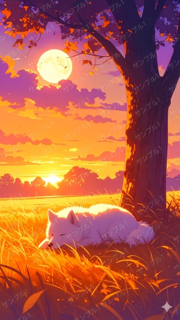 サモエドと夕方(スマホ向け)