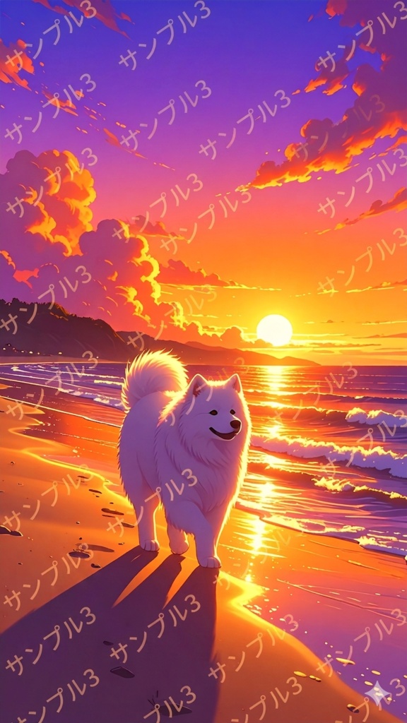 サモエドと夕方(スマホ向け)