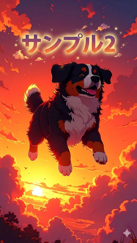 バーニーズ・マウンテン・ドッグと夕方(スマホ向け)