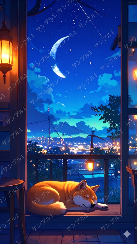 柴犬と夜(スマホ向け)