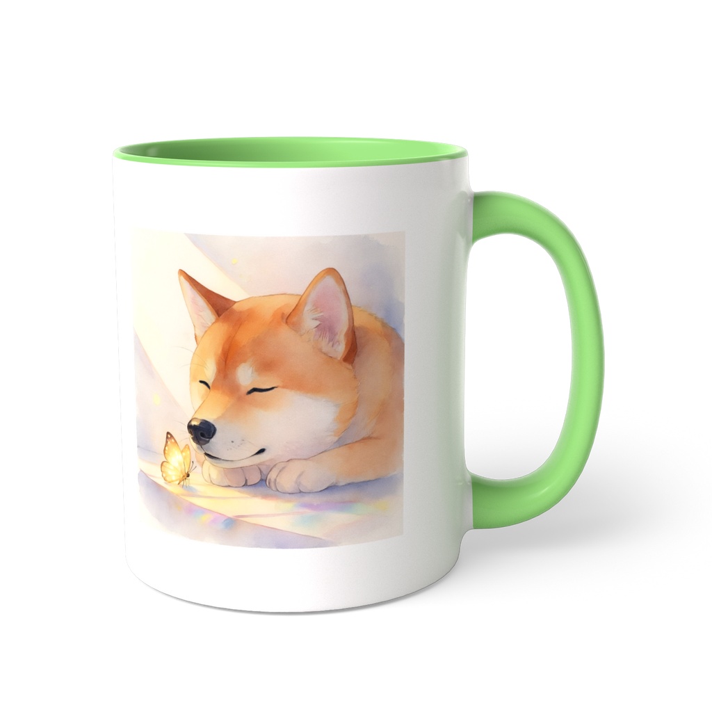 柴犬と蝶々 ツートンカラーマグカップ