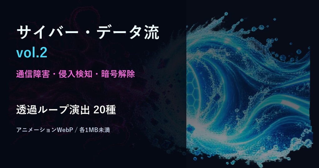 【演出素材】【無料あり】【ココフォリア対応】サイバー・データ流 vol.2 演出20種|通信障害・侵入検知・暗号解除(動くWebP)