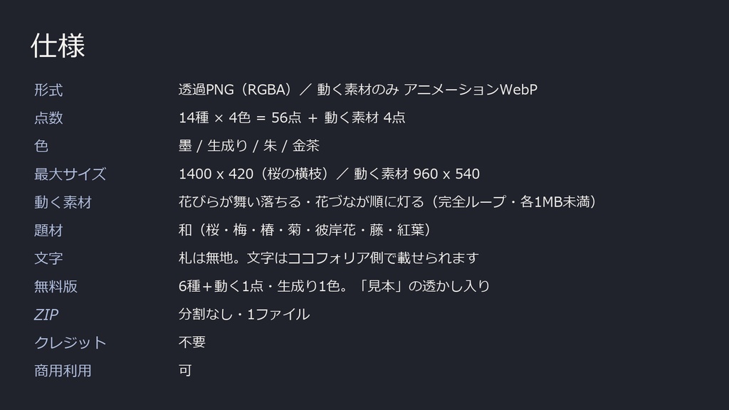 【装飾素材】【無料あり】【TRPG/ココフォリア対応】和 花と枝 装飾素材 14種×4色 56点|桜・梅・椿・彼岸花・藤・紅葉(透過PNG+動く素材4点)