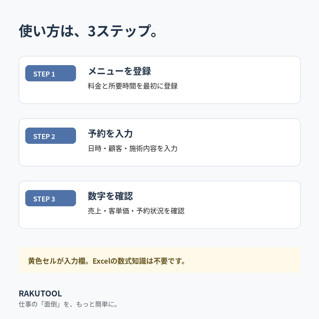 【個人サロン向けExcel】売上・予約管理シート|予約台帳・顧客履歴・売上をまとめて管理