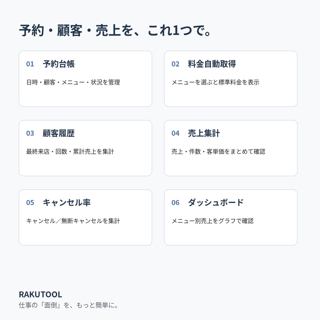 【個人サロン向けExcel】売上・予約管理シート|予約台帳・顧客履歴・売上をまとめて管理