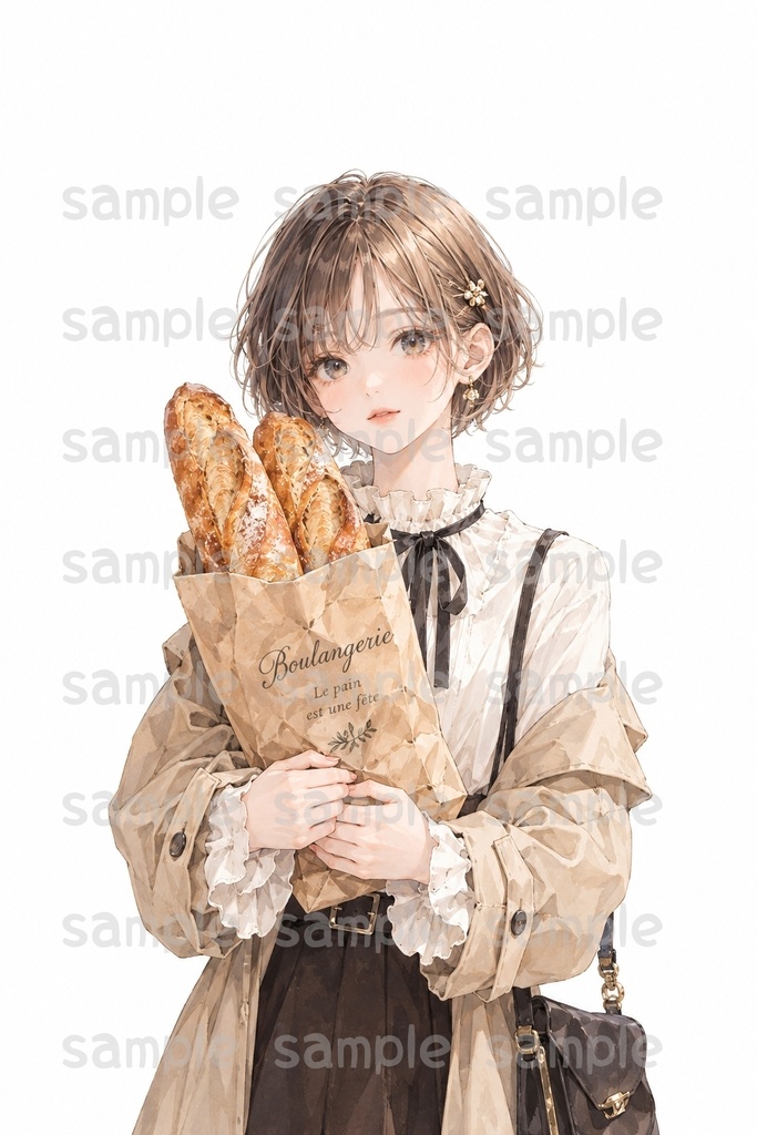 パン屋と女の子 コラージュ素材