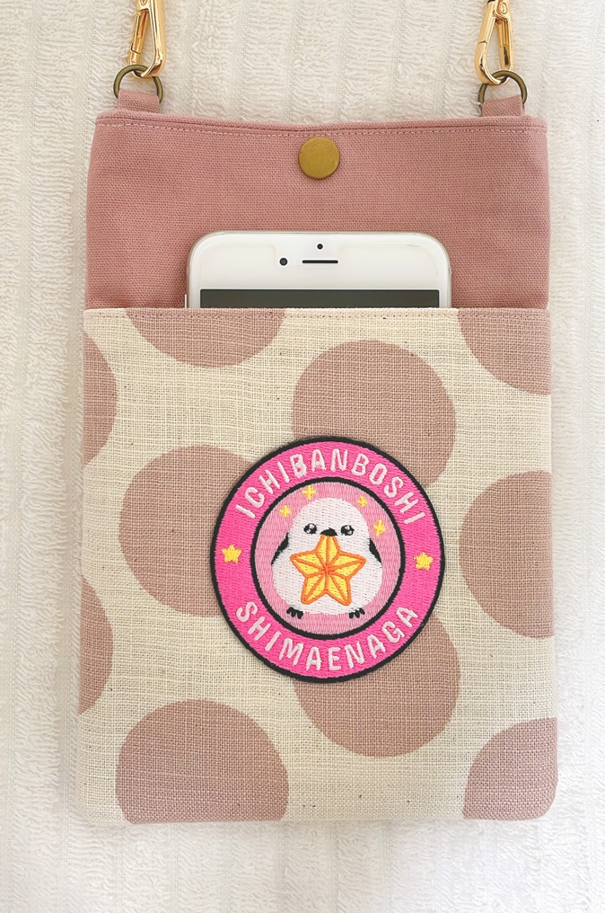 シマエナガ スマホショルダー(ピンク水玉)