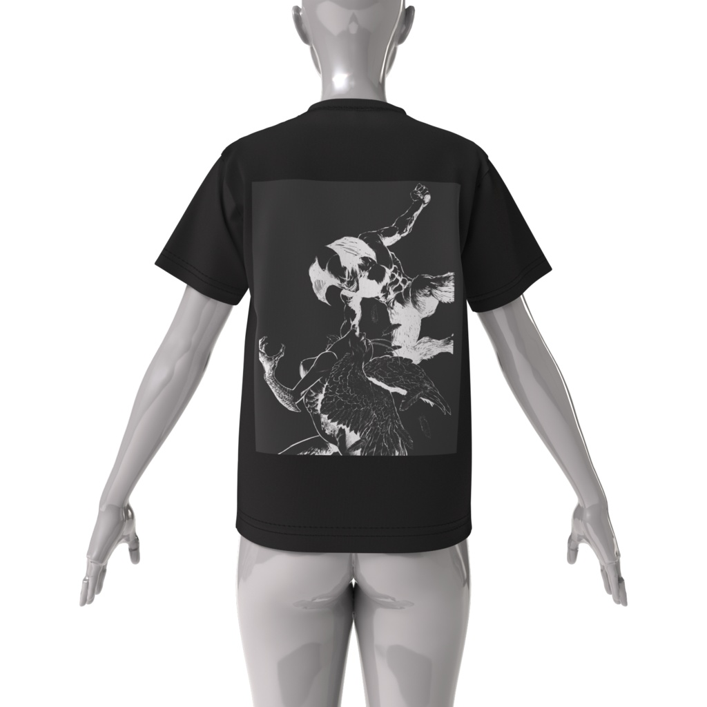 背中に白線でプリントしたビックTシャツ