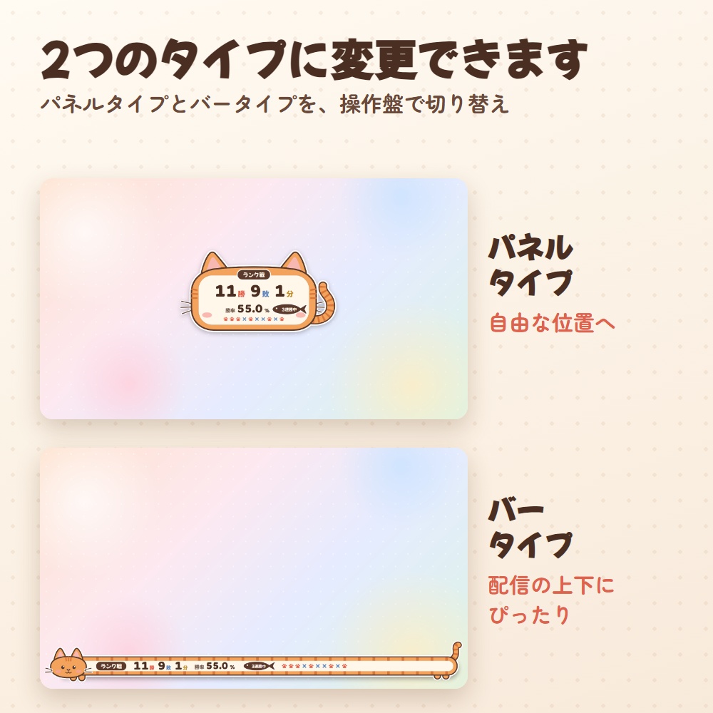 勝率カウンター アニマル版|ねこ・いぬ・ハムスター・ライオンの勝敗カウンター(OBS用)【勝つと動く/勝因・敗因の分析つき】