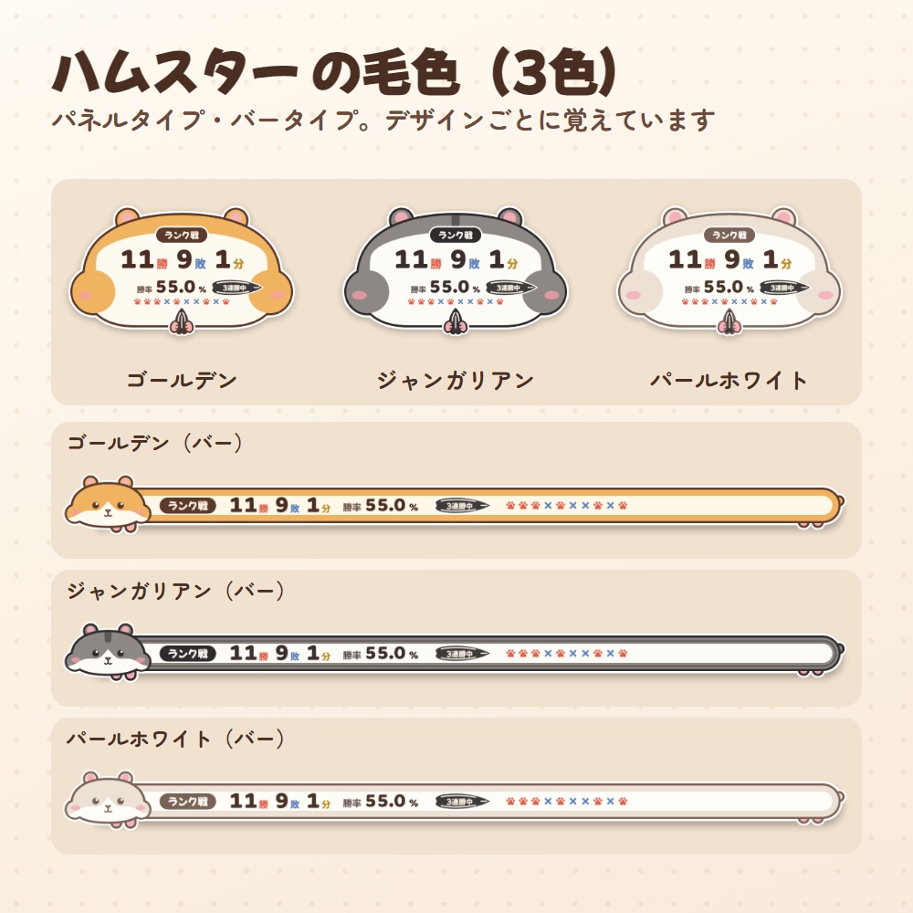 勝率カウンター アニマル版|ねこ・いぬ・ハムスター・ライオンの勝敗カウンター(OBS用)【勝つと動く/勝因・敗因の分析つき】