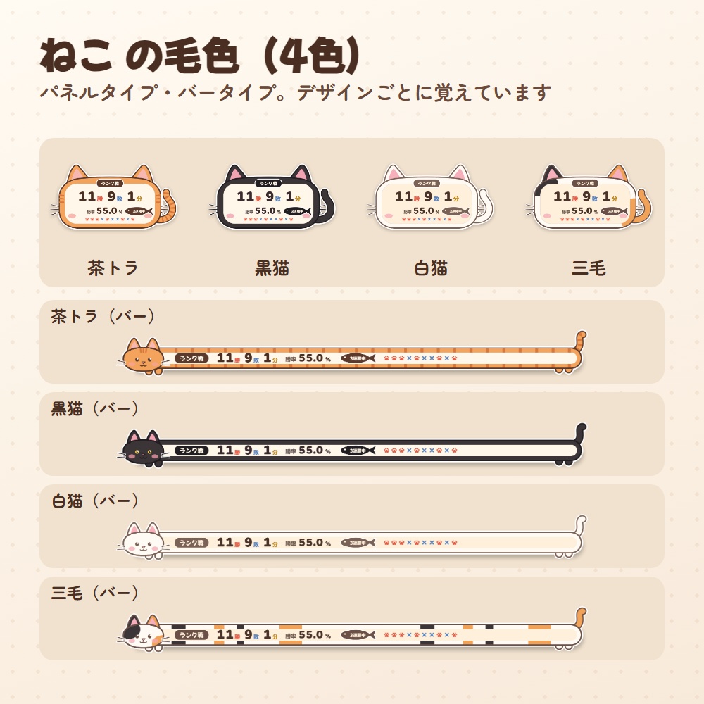 勝率カウンター アニマル版|ねこ・いぬ・ハムスター・ライオンの勝敗カウンター(OBS用)【勝つと動く/勝因・敗因の分析つき】