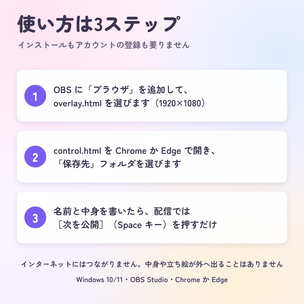 【無料版】VTuber自己紹介ボード|プロフィールを1つずつ公開する配信画面(OBS用)【初配信にも/インストール不要】