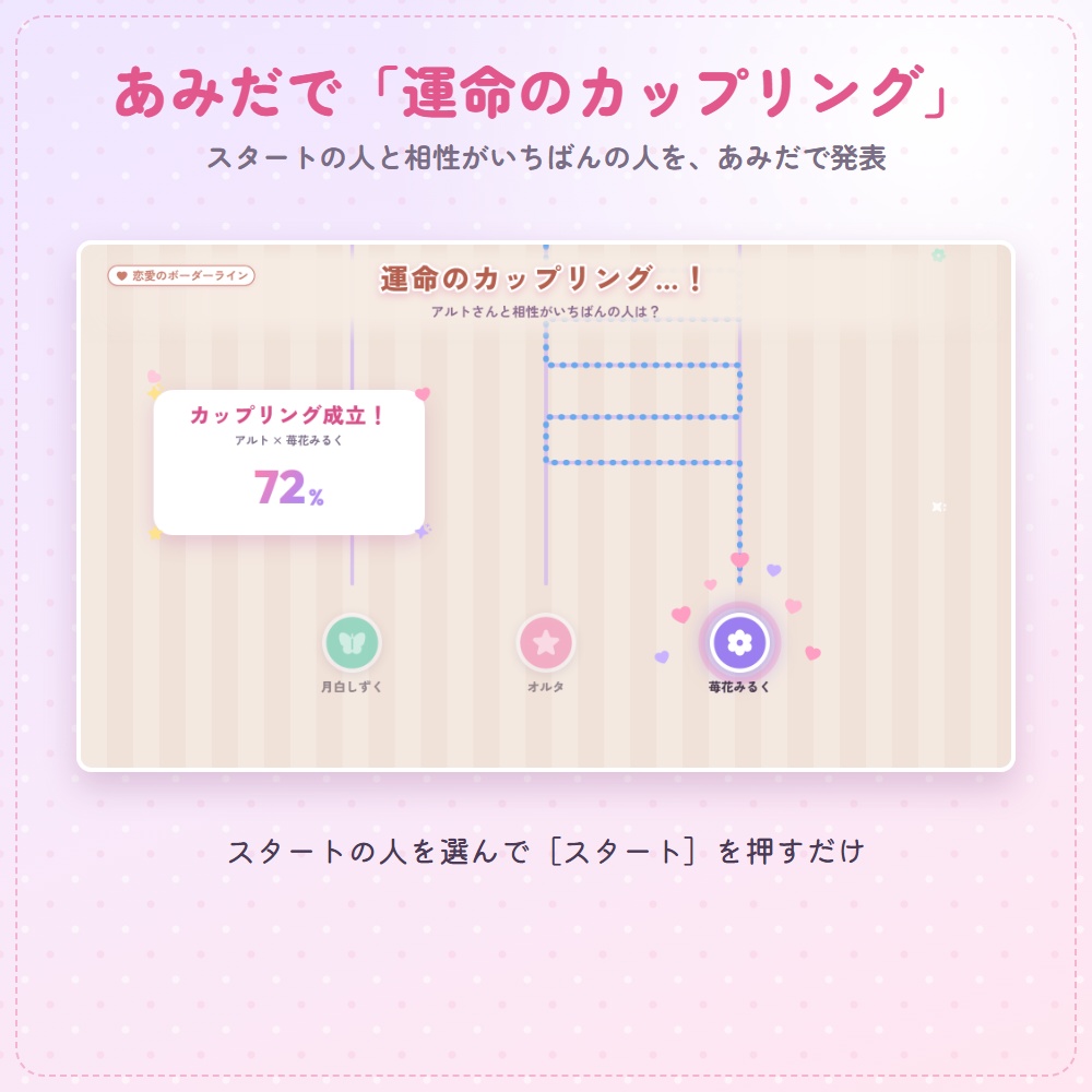【無料版あり】相性確かメーター|相性・価値観のマッチング診断を配信で(最大4人・女子会・コラボ・恋バナ)
