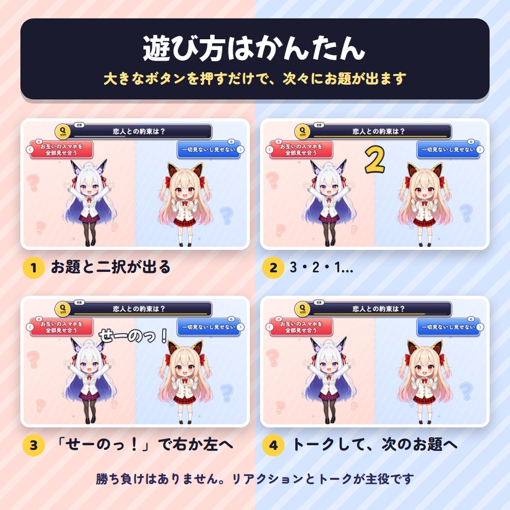 【無料版】右左どっちゲーム|配信で遊ぶ究極の二択トークゲーム(お題10問・OBS用)