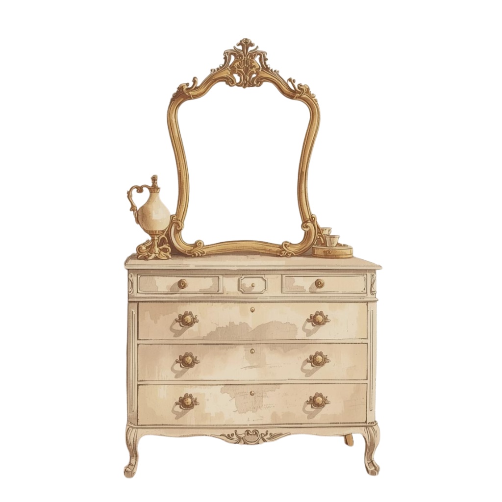 水彩アンティーク家具クリップアート10点セット(PNG)