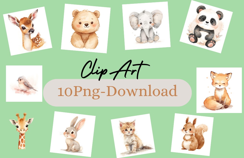 やさしい水彩アニマルクリップアート|イラスト素材(PNG背景透過)