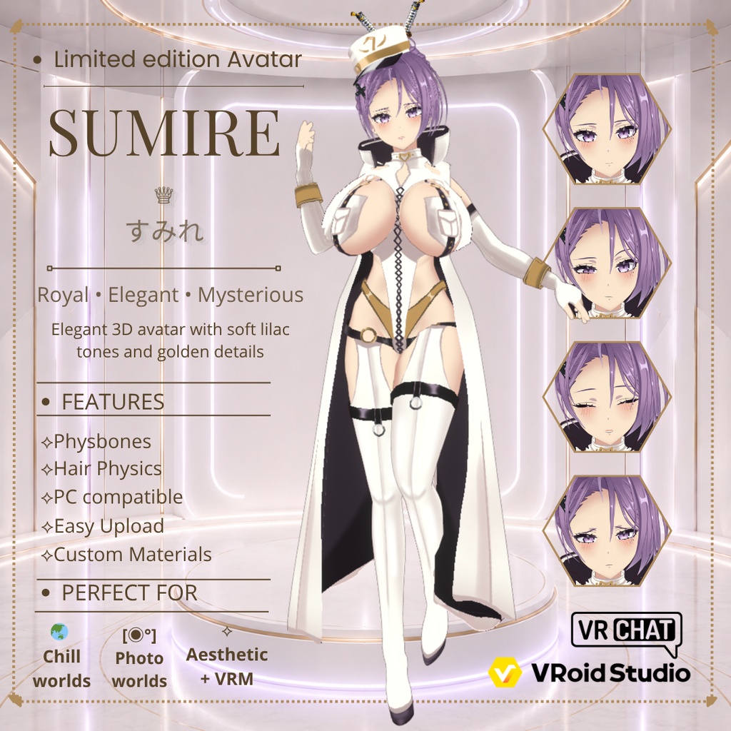 3D VRChat Avatar (LIMITED EDITION) - Sumire すみれ Royal Military /VRM Compatible