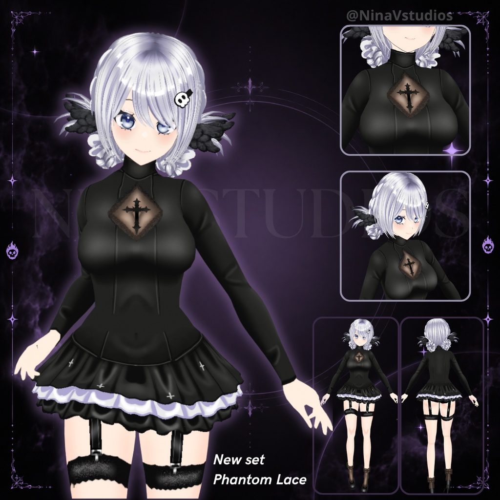 ファントムレース - Phantom Lace Goth Outfit Set 3D VROID