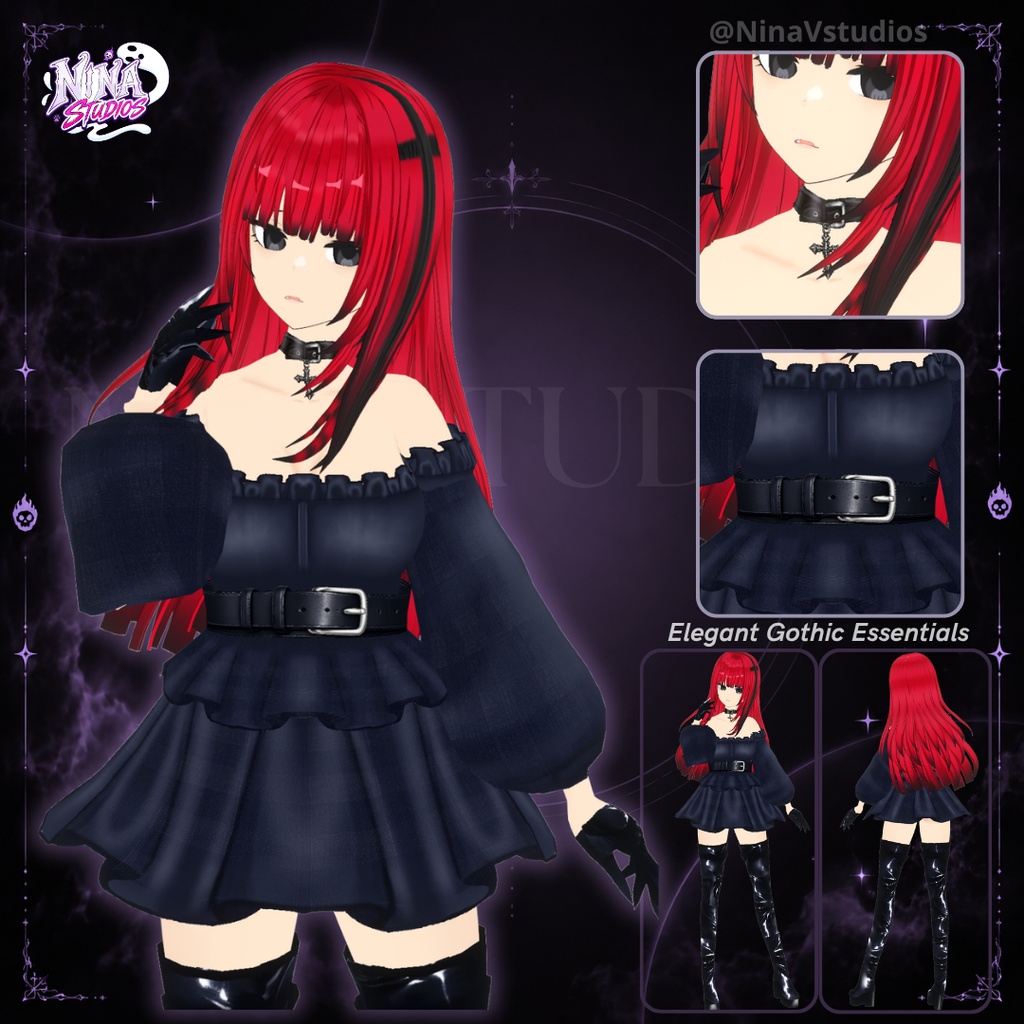 エレガントゴシック衣装  Dark Sonata - Elegant Gothic Outfit Set for VRoid