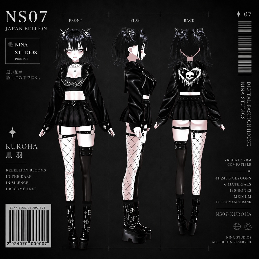 黒羽 KUROHA — NS07 | Original 3D Avatar | VRChat / VRM / VRoid