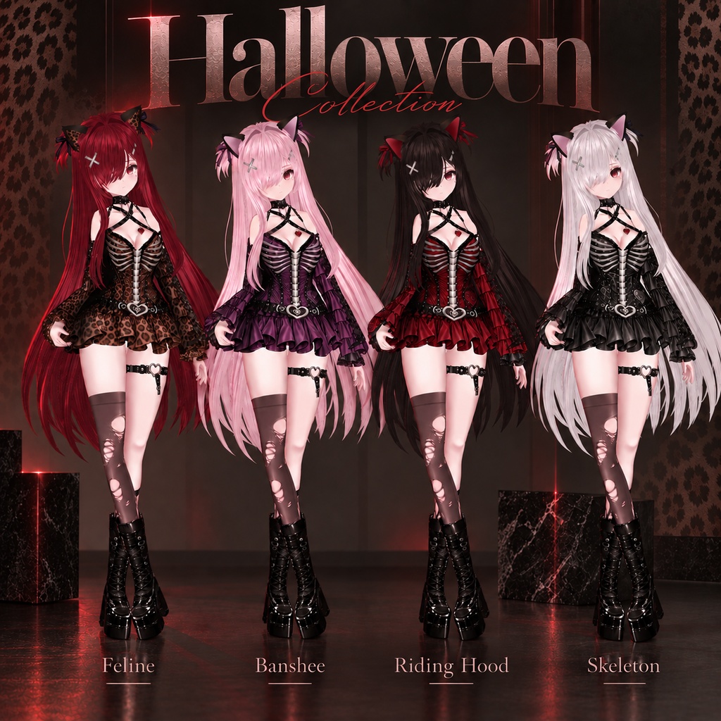 Halloween 【VRoid】 MAYUMI - STRAY CAT ATTIRE |Gothic Feline Outfit Preset