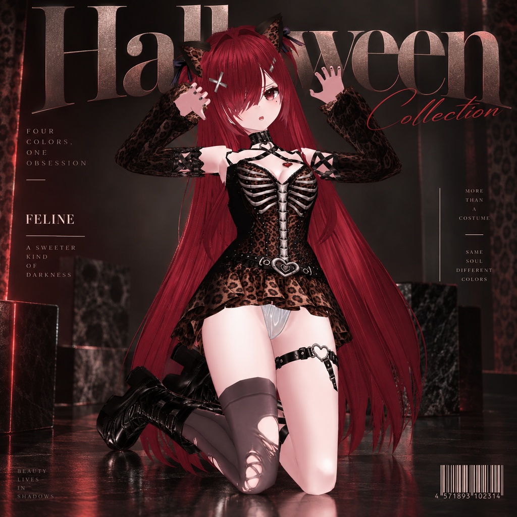 Halloween 【VRoid】 MAYUMI - STRAY CAT ATTIRE ｜Gothic Feline Outfit Preset