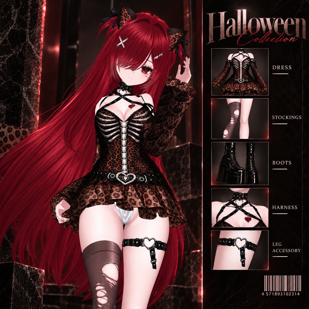 Halloween 【VRoid】 MAYUMI - STRAY CAT ATTIRE |Gothic Feline Outfit Preset