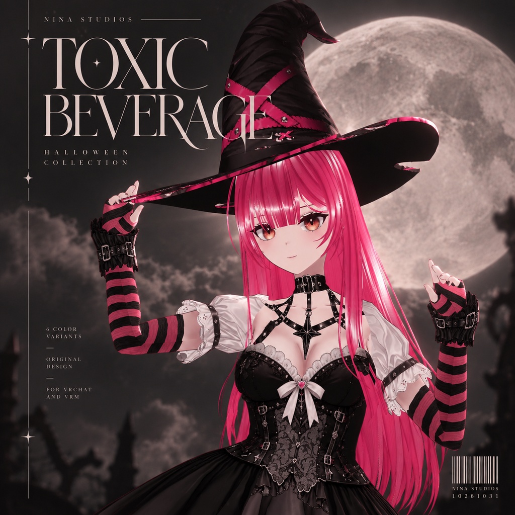 【VRChat / VRM】TOXIC BEVERAGE｜ピンクゴシック魔女アバター｜6色展開｜NinaStudios