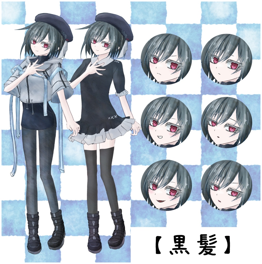 立ち絵素材 女の子 白髪 黒髪 赤目