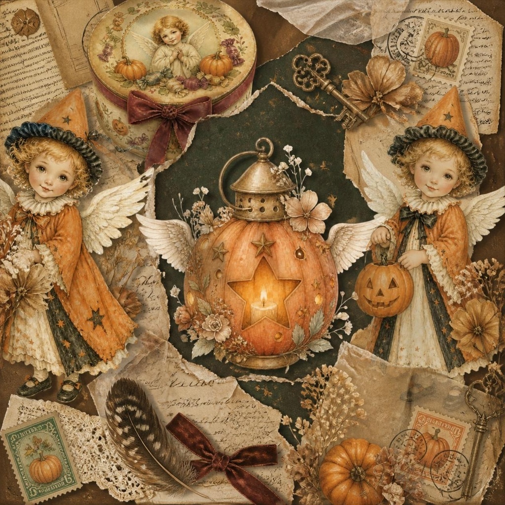 【4Color】Petit Ange Halloween|アンティーク風デジタルペーパー