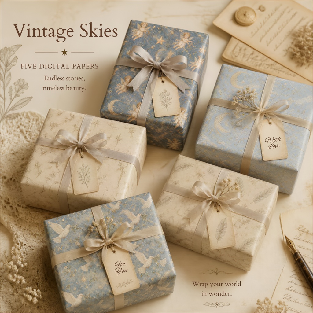 【5piece】Petit Ange ANTIQUE ANGEL DREAM アンティーク風デジタルペーパー