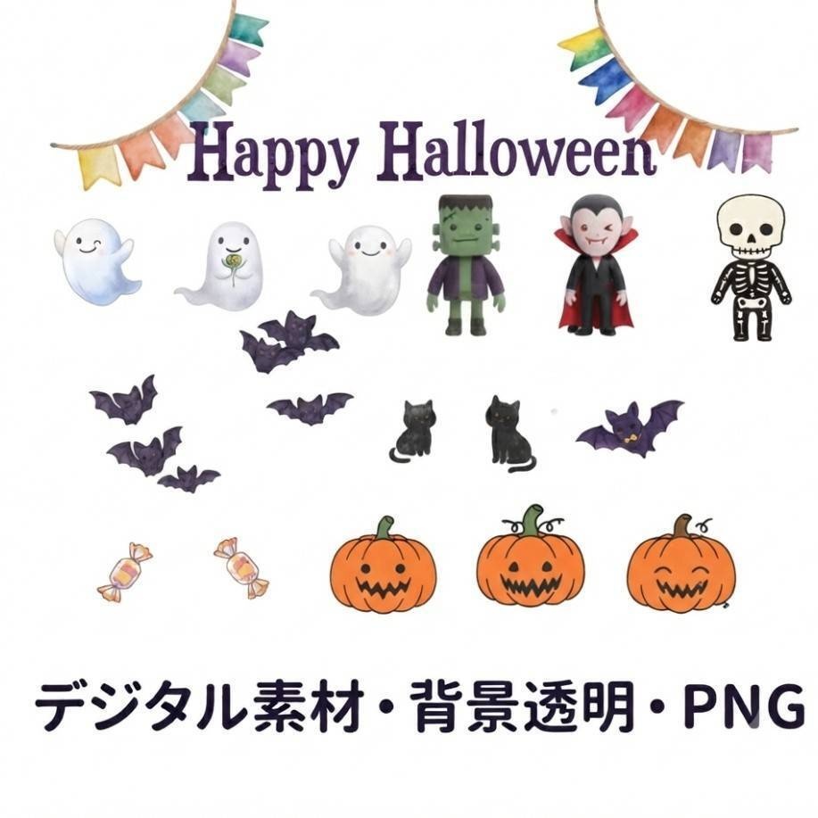 ハロウィンパーツ詰め合わせ　透過PNG素材
