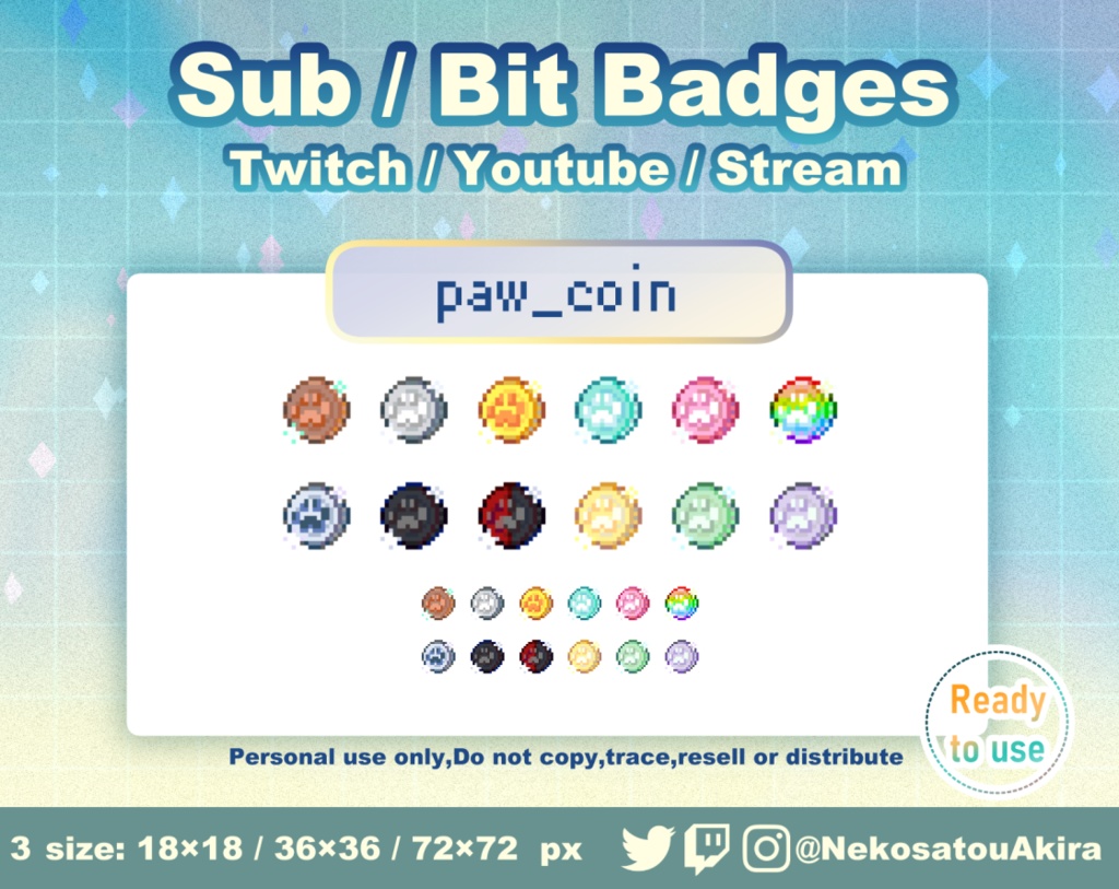 ドット絵「肉球コイン」Twitch サブスクバッジ・ビッツバッジ / Cute badge / Kawaii / Streamer