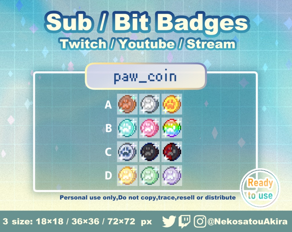 ドット絵「肉球コイン」Twitch サブスクバッジ・ビッツバッジ / Cute badge / Kawaii / Streamer