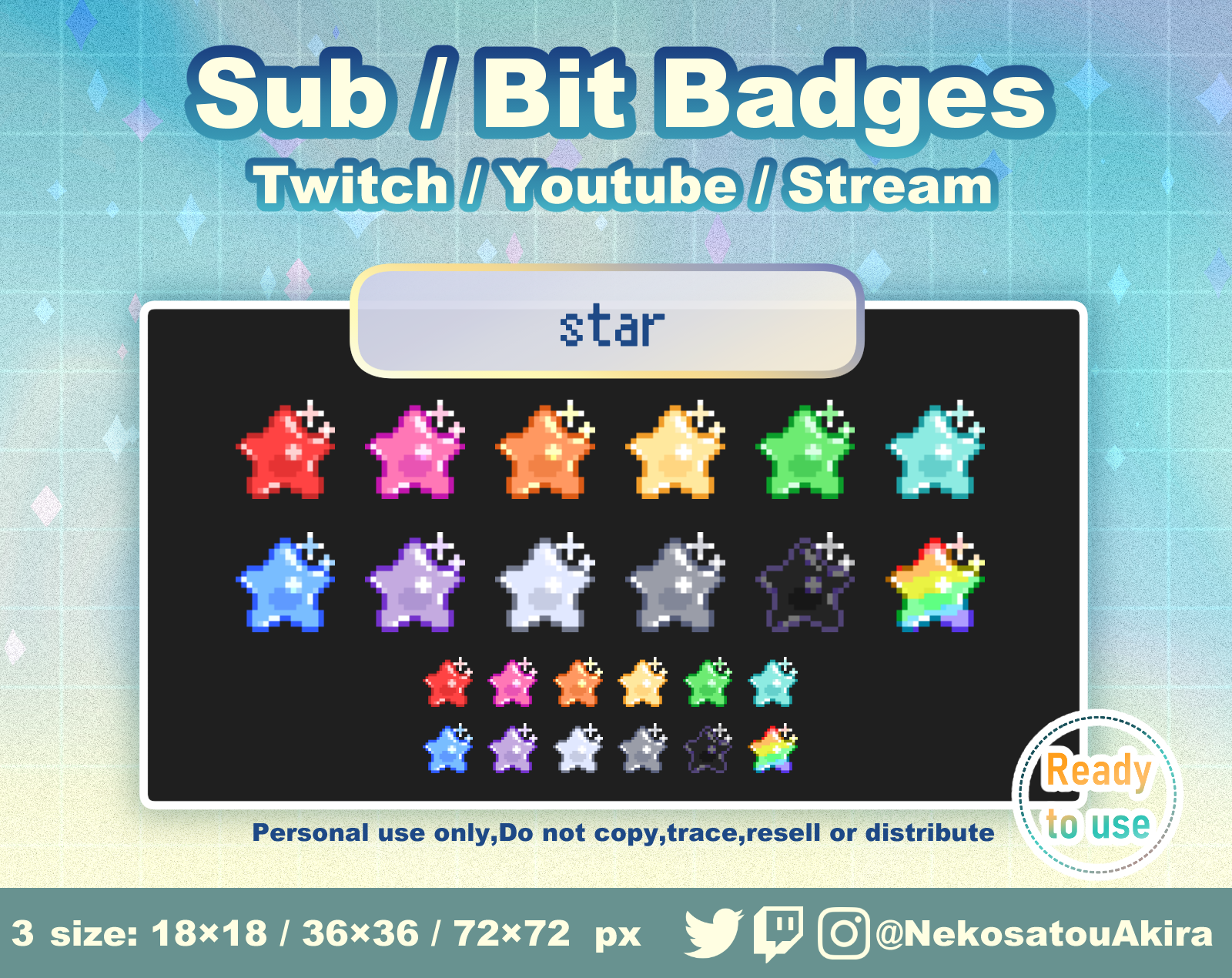 ドット絵「スター」バッジ Twitch Sub Badges x12 - Bit Badges / Pixel Art / bits ...