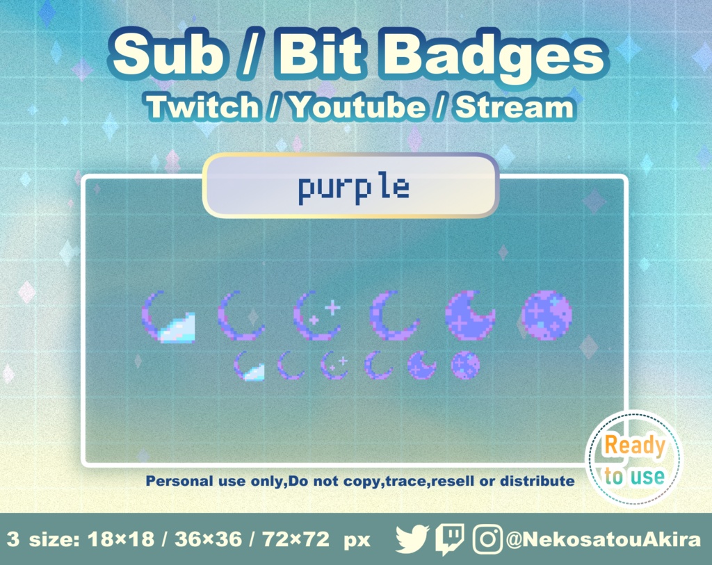 ドット絵「月」バッジ Twitch Sub Badges x12 - Bit Badges / Pixel Art / Cute sub badges / Kawaii / Streamer