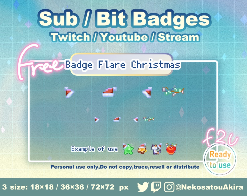 【FREE/無料】ドット絵「クリスマス」バッジフレア　Twitch Badge Flair x4 -  Pixel Art / Cute sub badges / Kawaii / Streamer