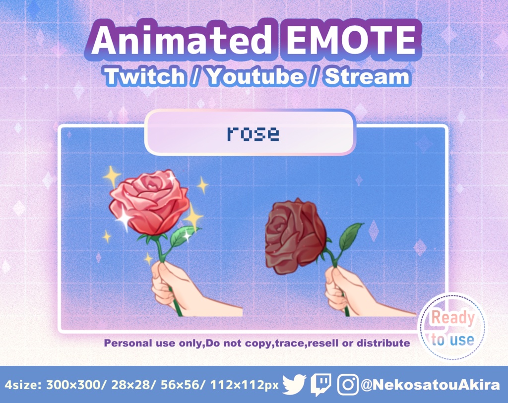 「ROSEアニメーションスタンプ」Twitch animated emote /discord stamp / Cute badge / Kawaii / Streamer